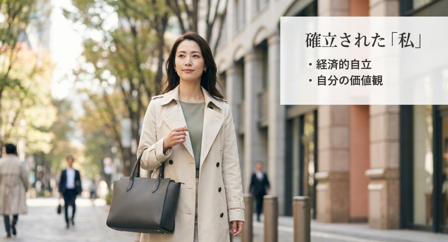 経済的な自立と確立されたライフスタイルを示す画像。
