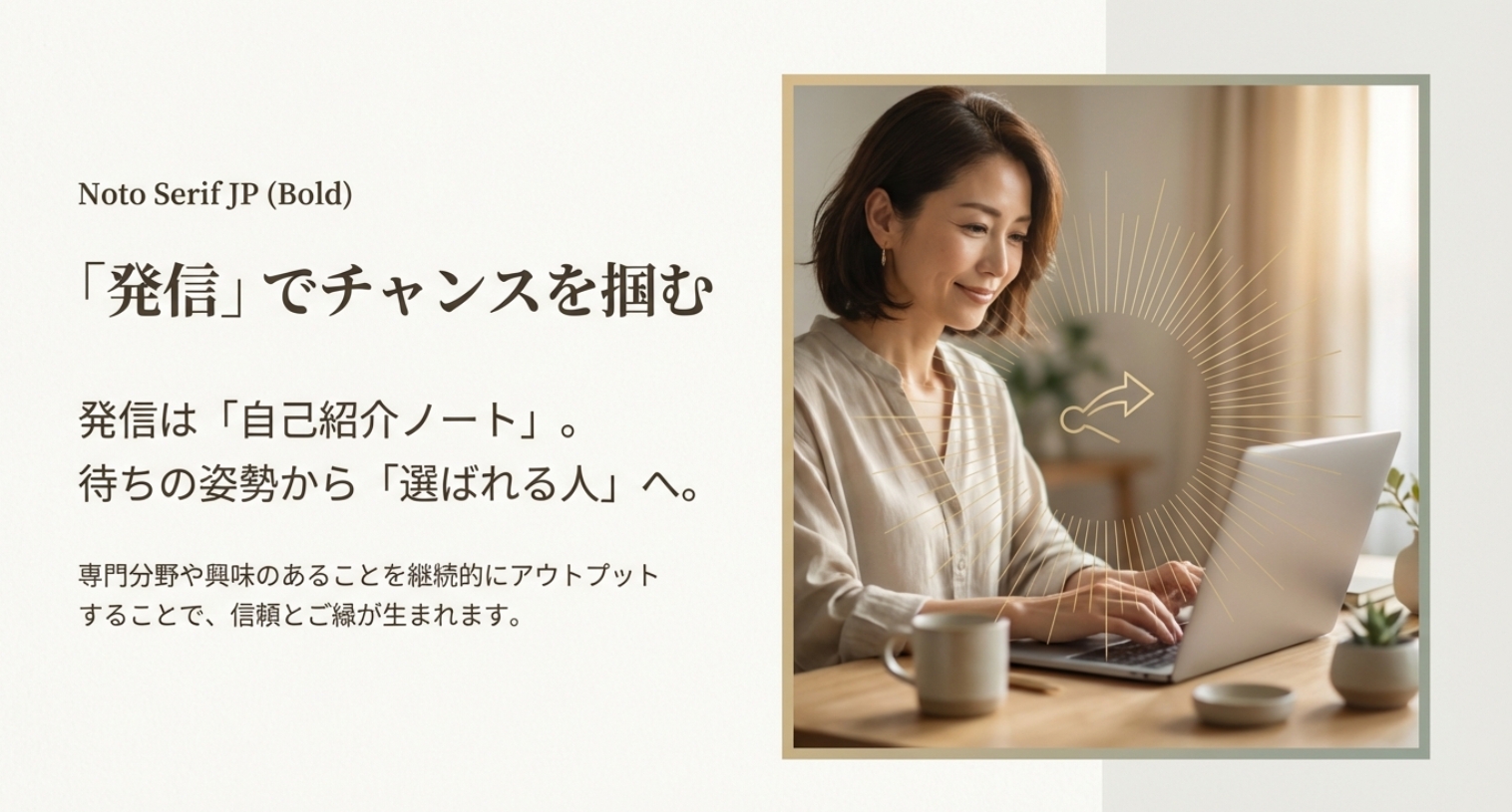 人生変わった女性は発信でチャンスを掴むを示す画像。