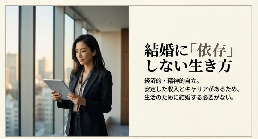 自立した女性の独身という選択を示す画像。