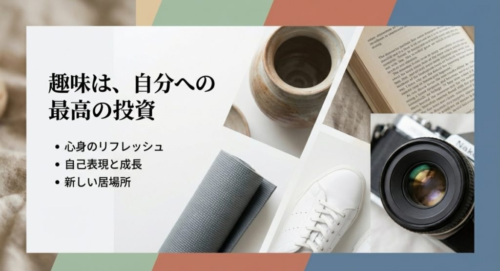 40代女性のかっこいい趣味で新しい自分へを示す画像。