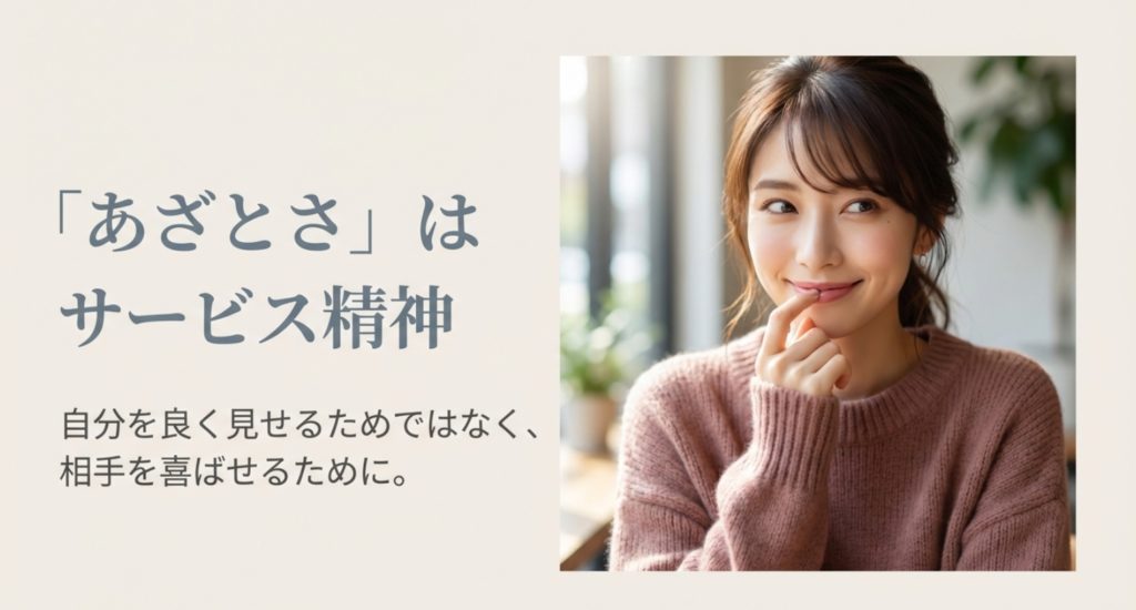 あざといと嫌われる境界線と自然体のバランス感覚を示す画像。