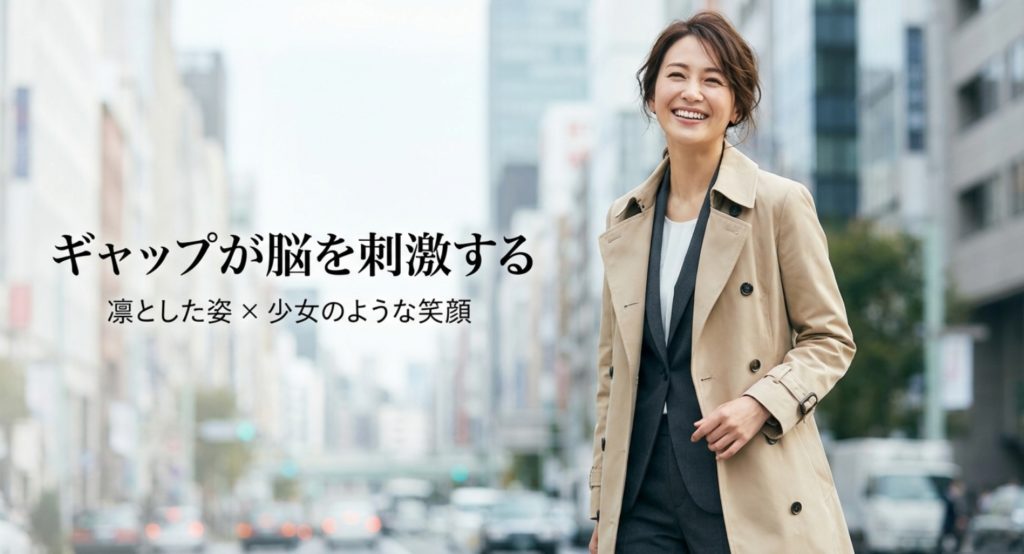 ギャップ効果で男性心理を翻弄するメカニズムを示す画像。