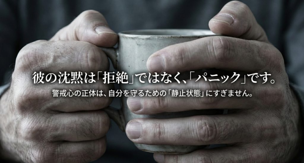 内気な性格や人見知りの男性が抱く警戒心の正体を示す画像。