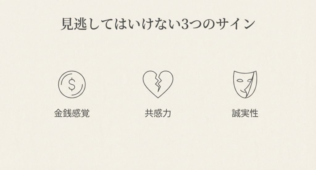 結婚前の違和感をやめたほうがいいと判断する基準を示す画像。
