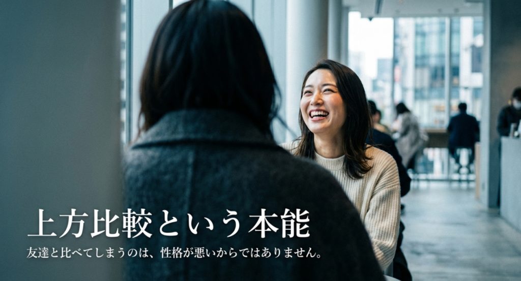 友達が辛いと感じる比較のメカニズムを示す画像。