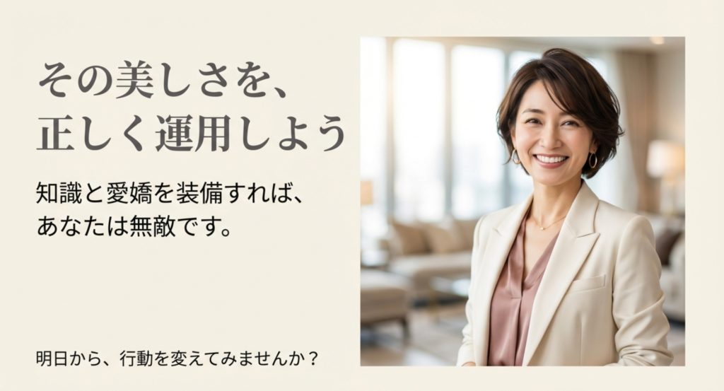 言葉の暴力性を超え美人ほど売れ残る状況を打破する心得を示す画像。