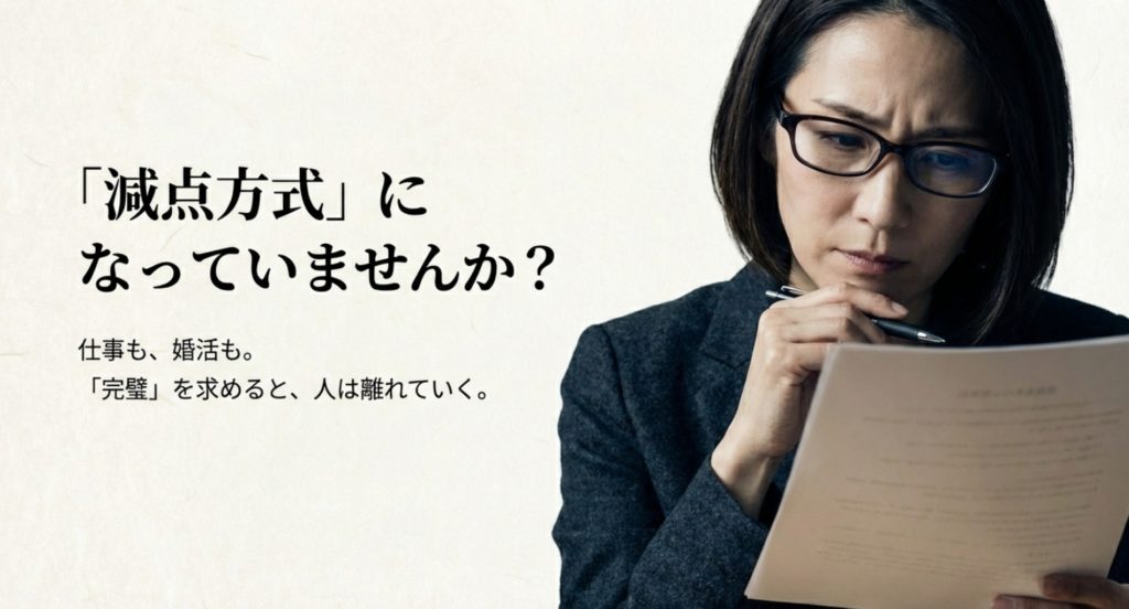 婚活で理想高い条件を譲れない心理的なメカニズムを示す画像。