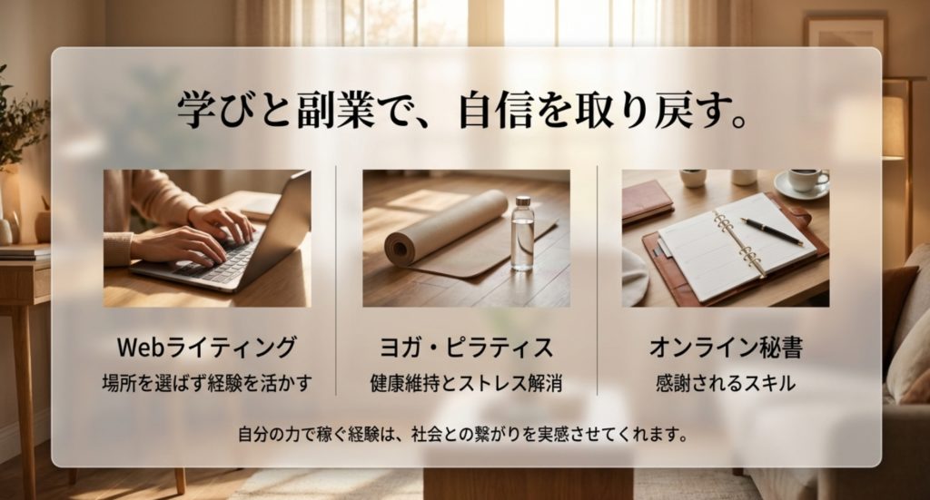 習い事や副業で実利と新しい刺激を追求するを示す画像。