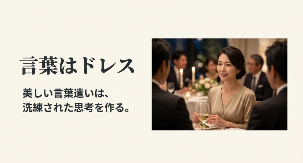 凛とした女性が心がけている言葉遣いを示す画像。