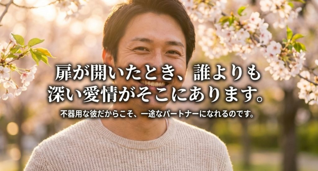 焦らず信頼を築きシャイな男性が心を開くまとめを示す画像。