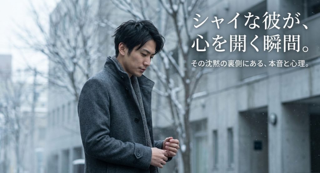 シャイな男性が心を開く瞬間とは？親密度を高める接し方と脈ありサインを示す画像。