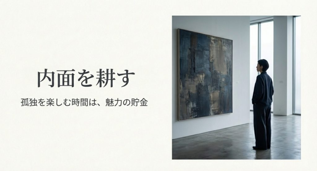 自分の趣味や価値観を深め内面を整えるステップを示す画像。