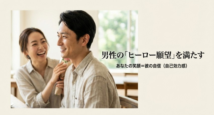 明るい性格が男性の自己効力感と承認欲求を満たす理由を示す画像。