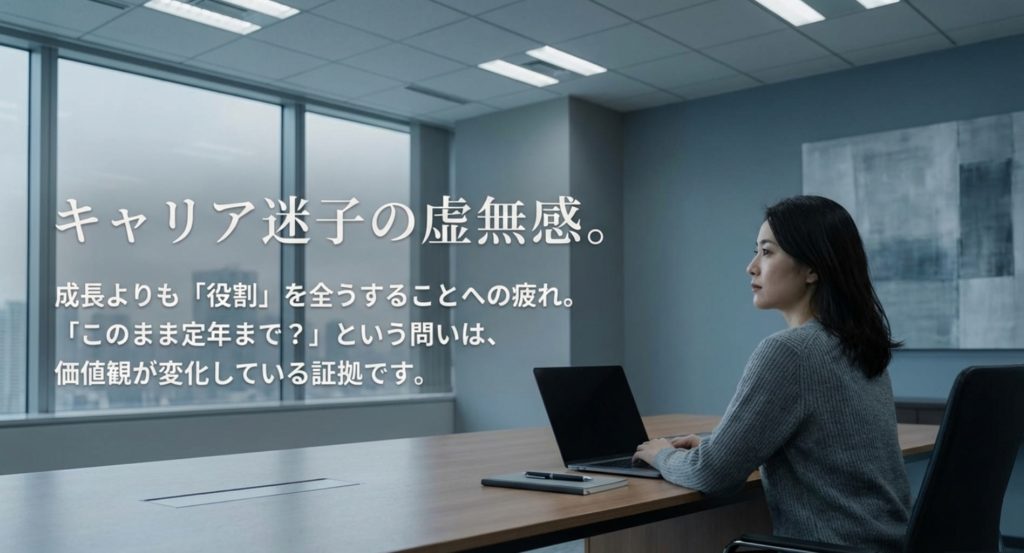 職場に居場所がないキャリア迷子の虚無感を示す画像。