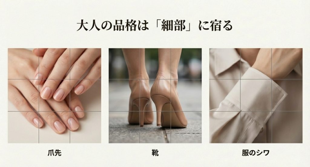 清潔感のある肌や髪を整える身だしなみの基本を示す画像。