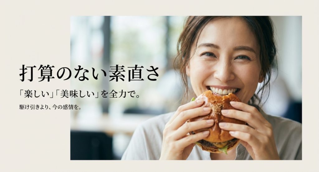 打算のない素直な感情表現と性格の特徴を示す画像。