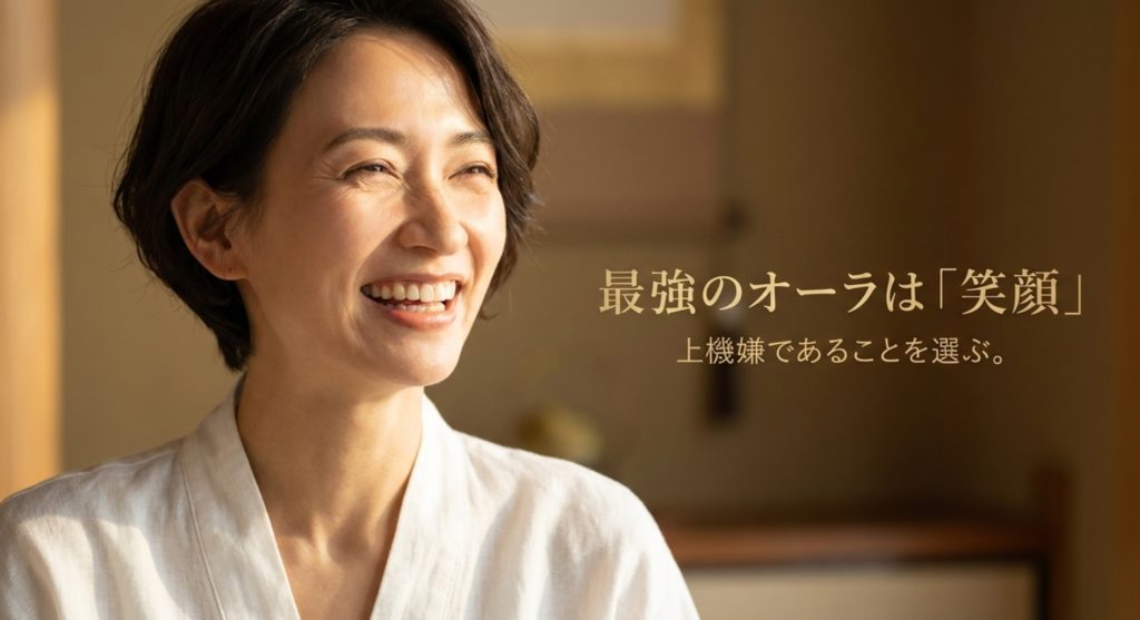 笑顔を絶やさない明るい人と性格の関連性を示す画像。