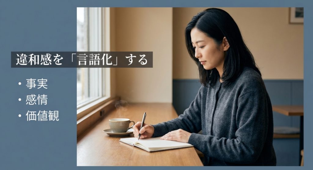 相手へのモヤモヤする原因を言語化する具体的手順を示す画像。