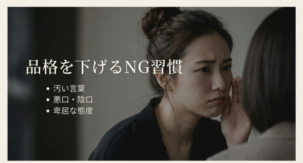 性格や言葉遣いなどモテない女性の特徴を反面教師にするを示す画像。