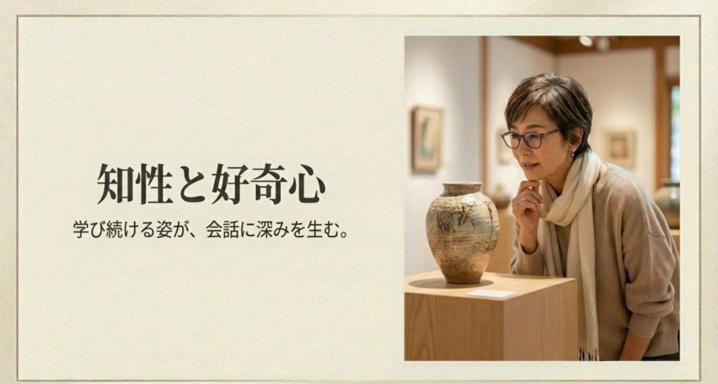 知性と好奇心を磨く自分磨きの方法を示す画像。