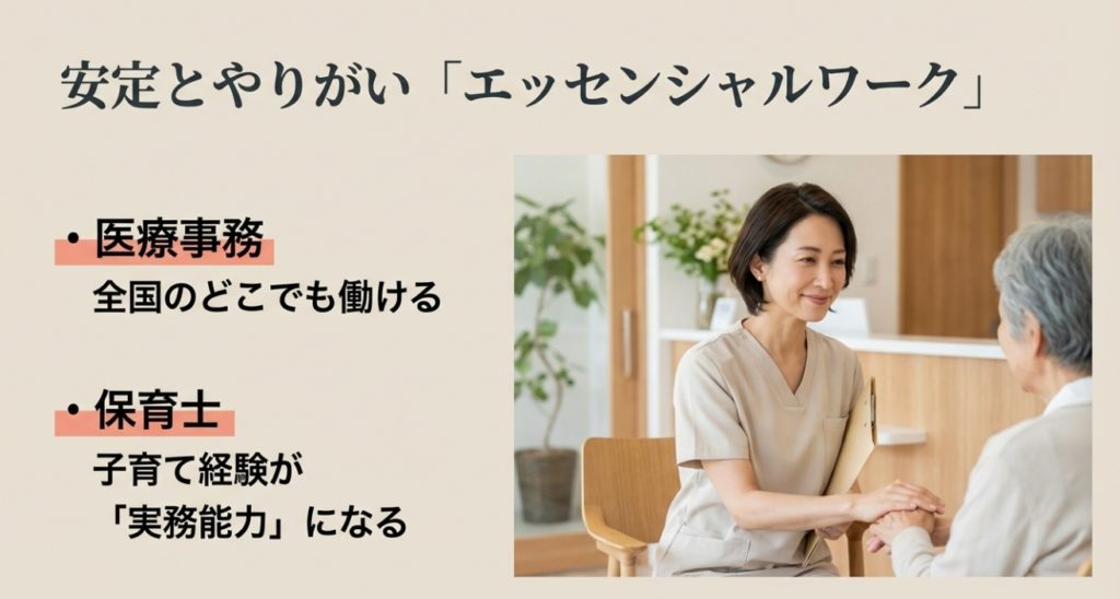 医療事務や保育士など女性に人気の職種への転身