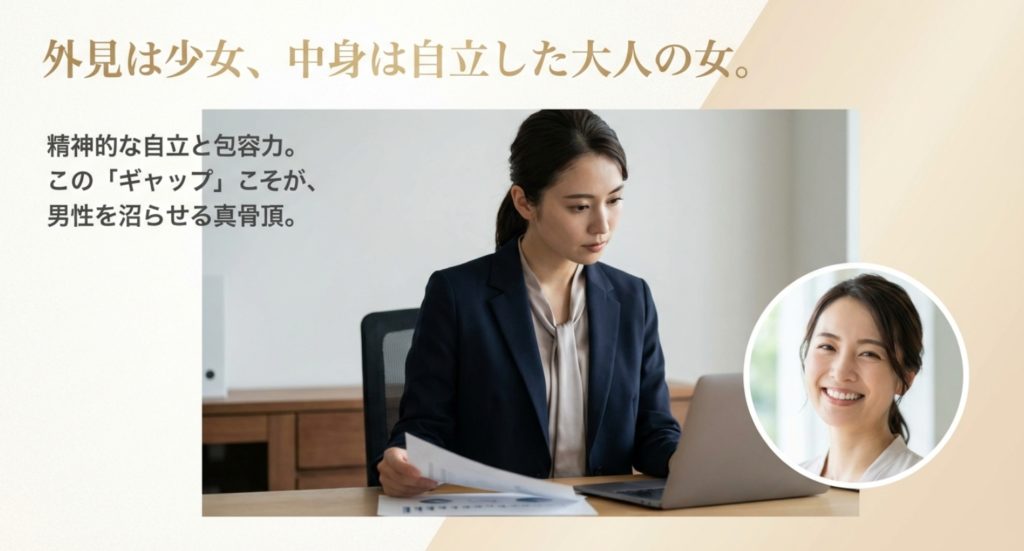 精神的な自立と大人の余裕が創り出すギャップを示す画像。