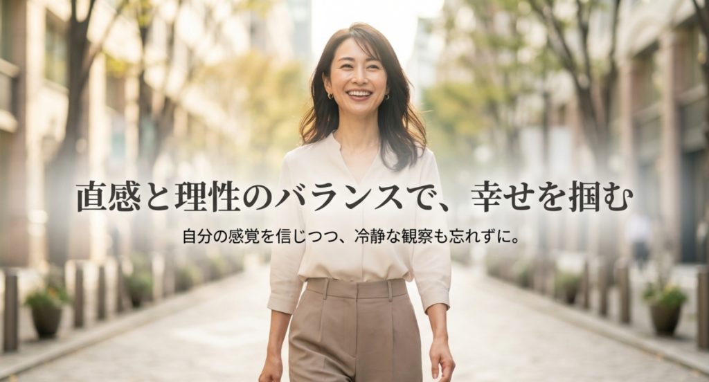 好かれてる気がする直感と理性のバランスで掴む幸せを示す画像。