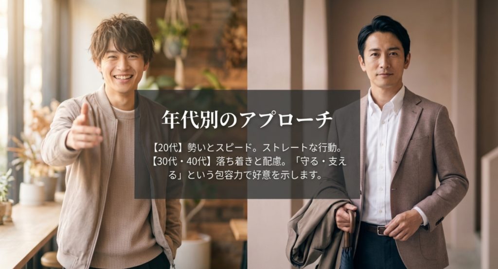 年代別で変化するアプローチ手法と本気度の見極めを示す画像。