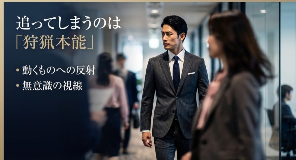 すれ違いざまに目で追う無意識の反応を示す画像。