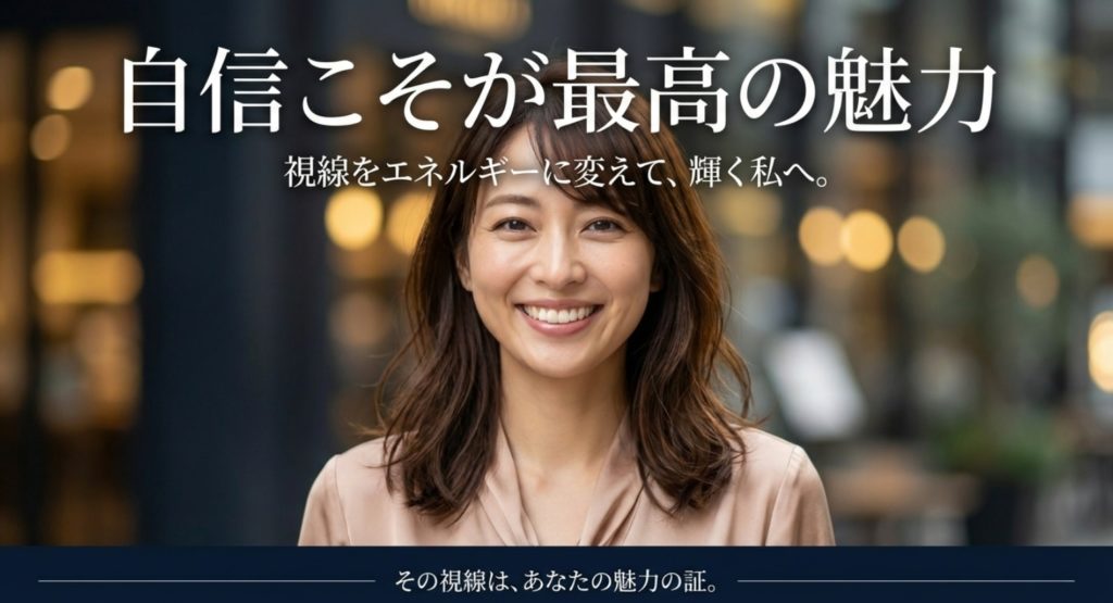 表情を輝かせてつい見てしまう男性心理を掴むまとめを示す画像。