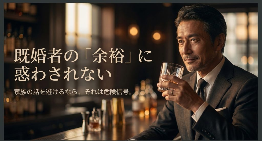 既婚者の好意と勘違いしやすい社交辞令の境界線を示す画像。