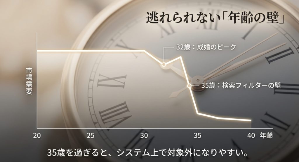 美人ほど婚活で苦戦し年齢の壁に突き当たる統計的現実を示す画像。