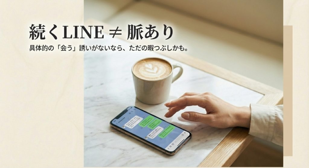 LINEが続くのに進展しない場合の勘違い回避術を示す画像。