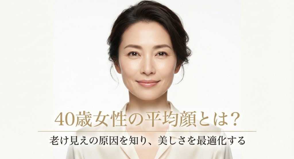 40歳女性の平均顔とは？老け見えの原因と若見えを叶える対策を示す画像。