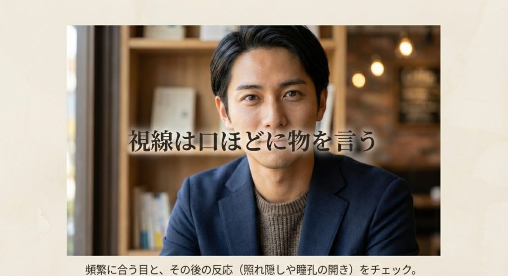 視線が合う頻度が高い脈ありサインの特徴を示す画像。