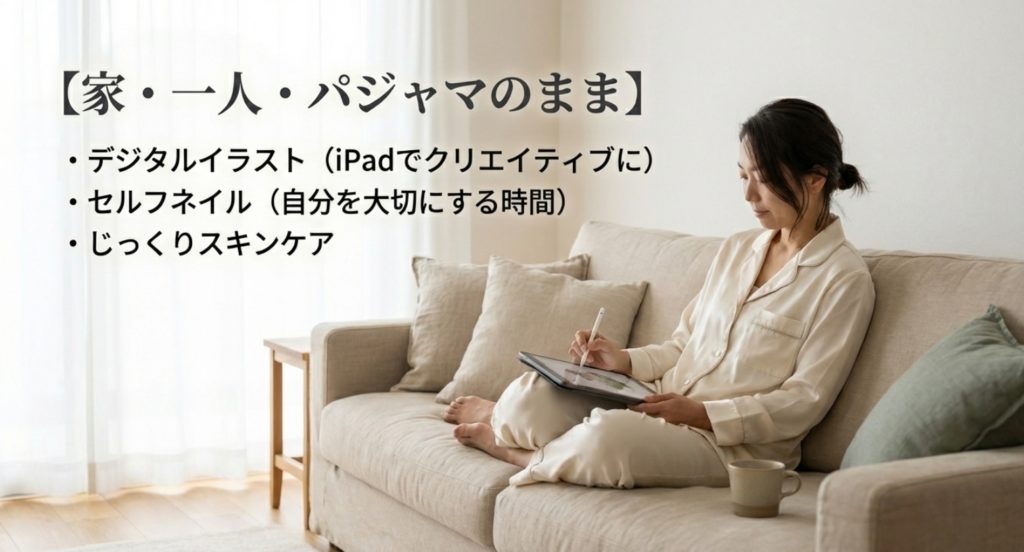 家で一人でも手軽に始められるリフレッシュ法を示す画像。