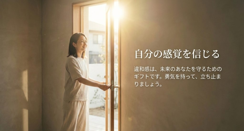 恋愛の違和感が当たると信じて幸せを掴むまとめを示す画像。