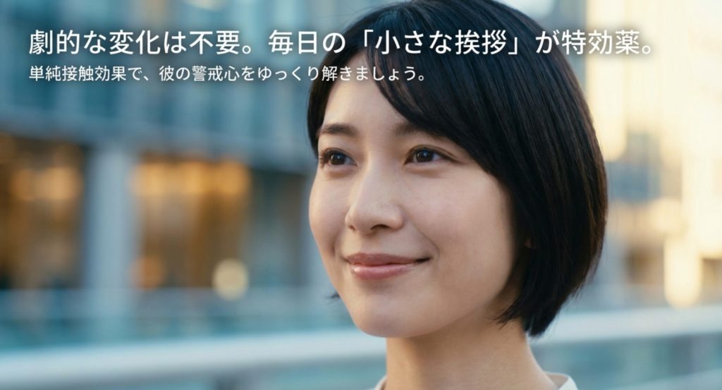 職場や学校で距離を縮める挨拶と雑談のコツを示す画像。