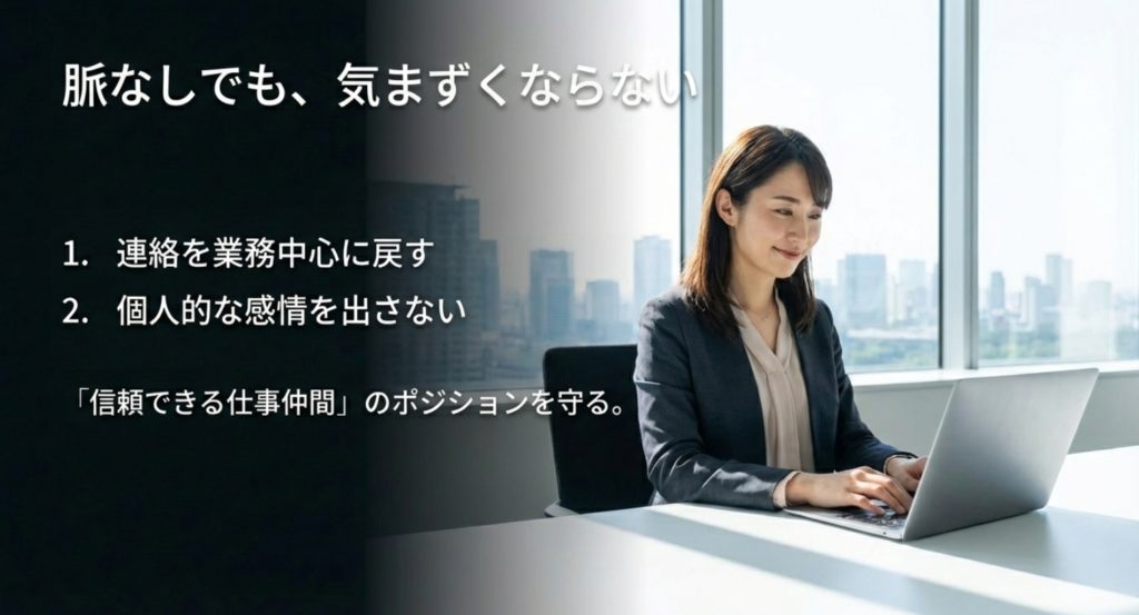 気まずくならない距離感で丁寧に撤退する戦略を示す画像。