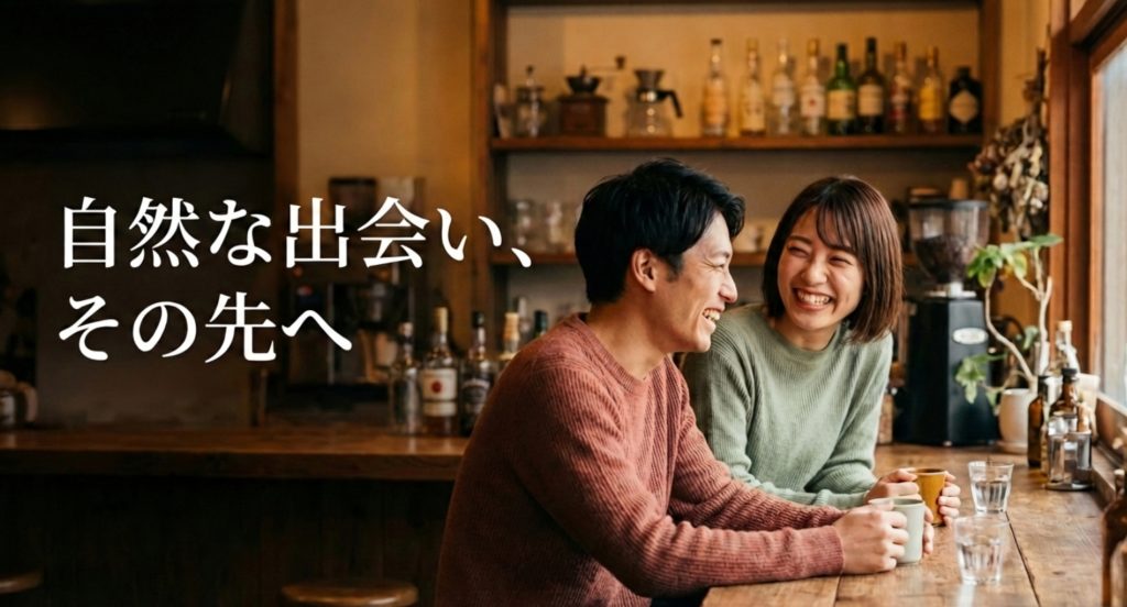 自然な出会いどこ？アプリ以外で素敵な縁を見つける方法を示す画像。