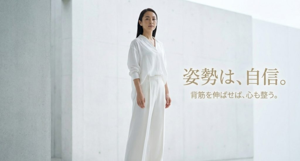 姿勢や歩き方の所作が美しい人の共通点を示す画像。