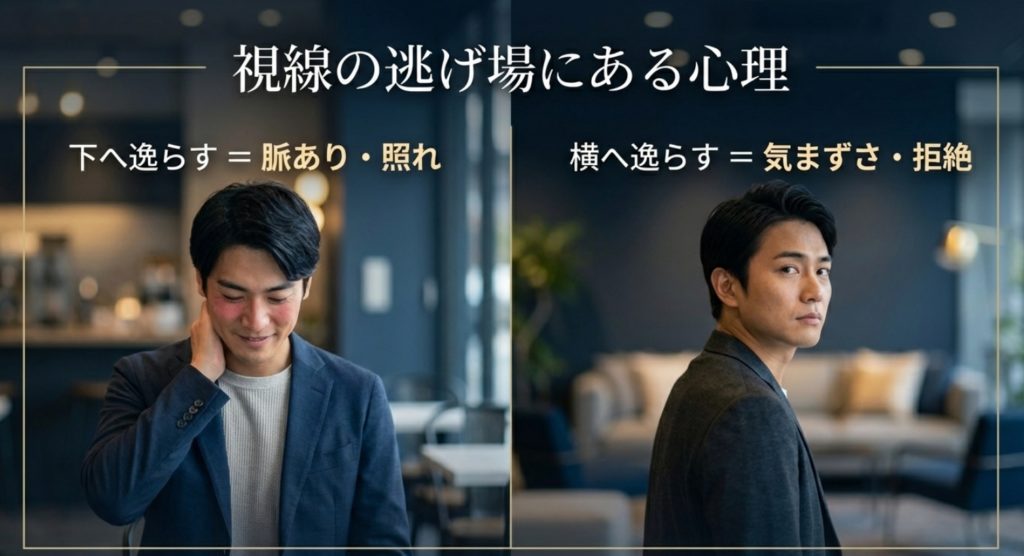 目が合うと逸らす行動に隠された照れと好意の葛藤を示す画像。