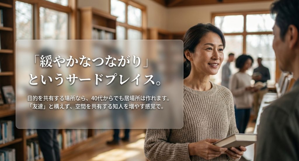 友達いない悩みを解消する緩やかなつながり創出を示す画像。