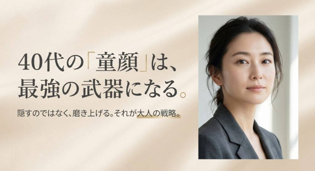 40代の童顔女性がモテる理由は？痛くない若見え戦略を徹底解説を示す画像。