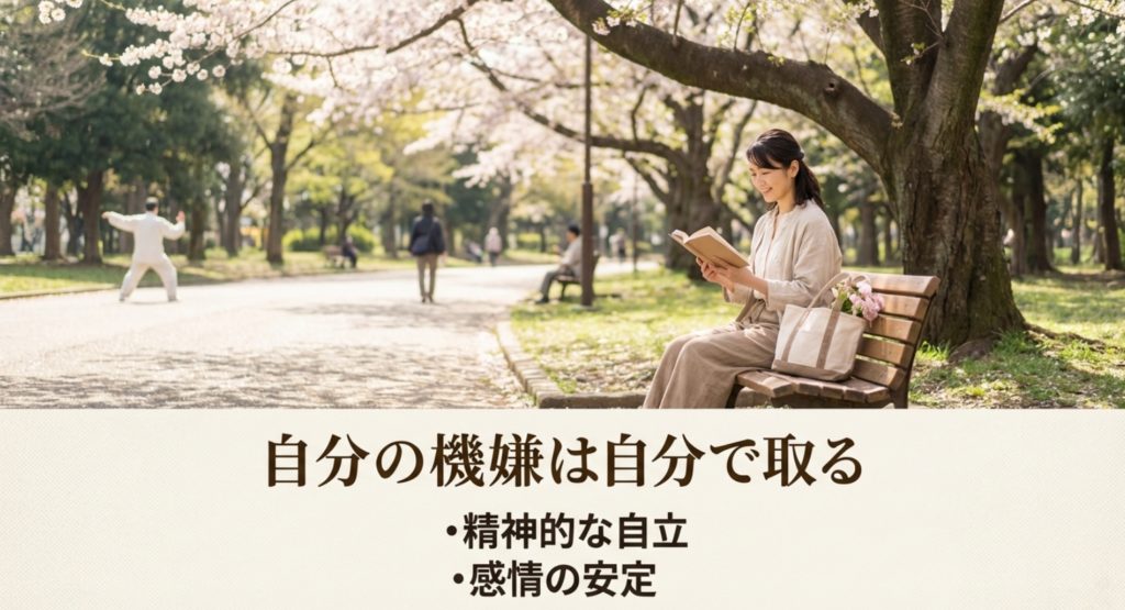 自分の機嫌を自分で取る精神的な余裕と心の余白を示す画像。