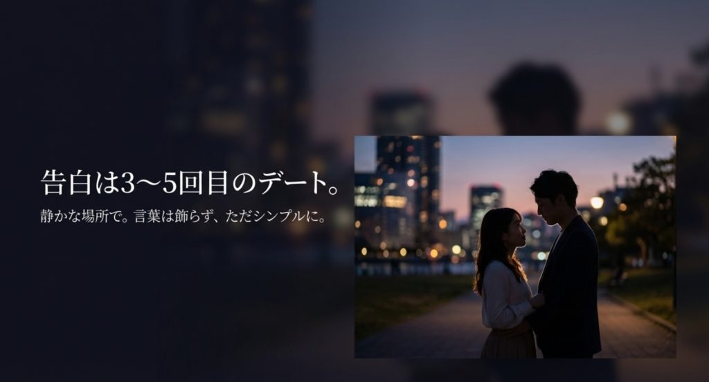 告白の成功率を劇的に高めるタイミングと場所を示す画像。