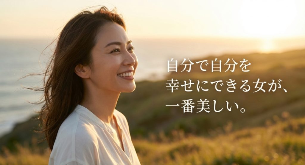 幸せを自給自足して追わせるのが上手い女になるを示す画像。