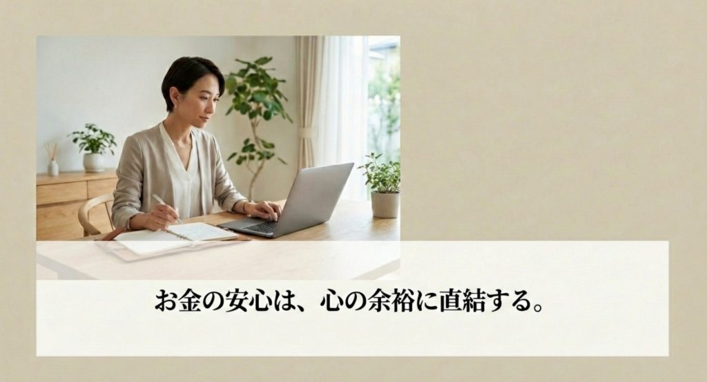 独身の将来や老後のお金に関する不安を解消する準備を示す画像。