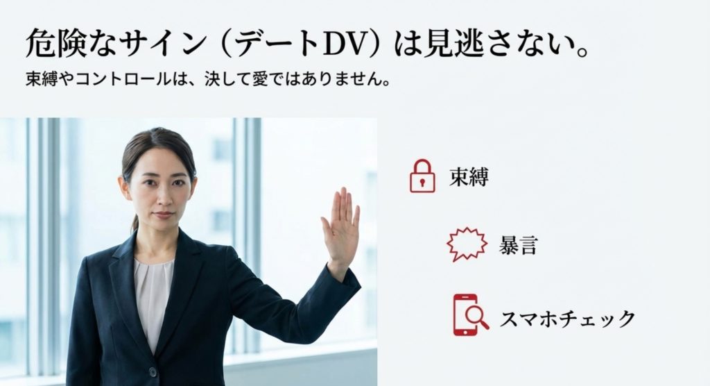 デートDVの危険サインを見極める安全な婚活のコツを示す画像