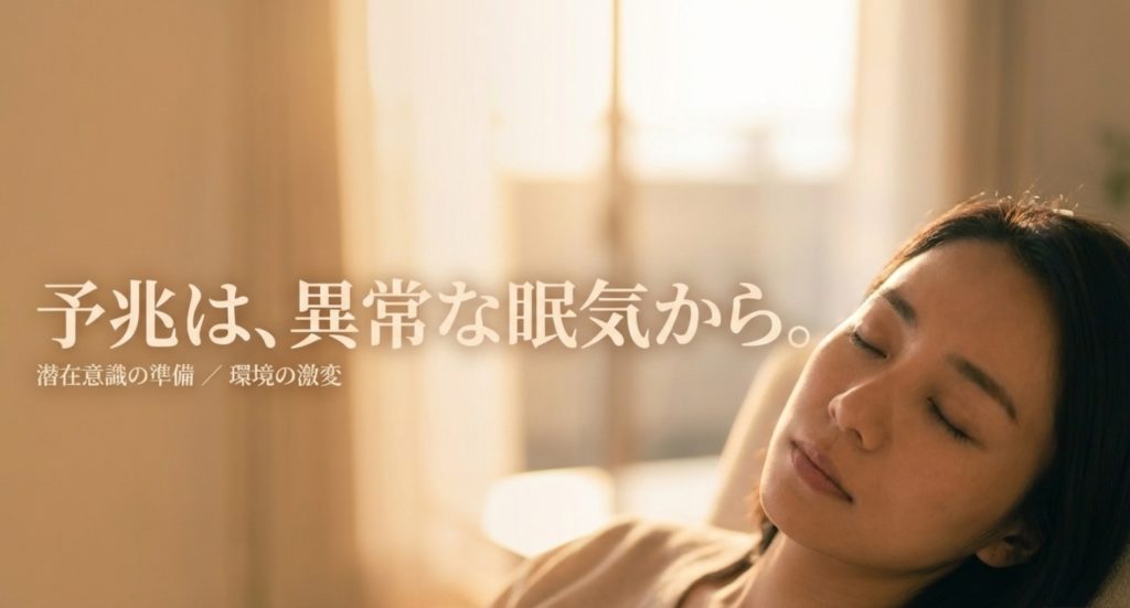 異常な眠気や環境変化といった出会いの前兆を示す画像